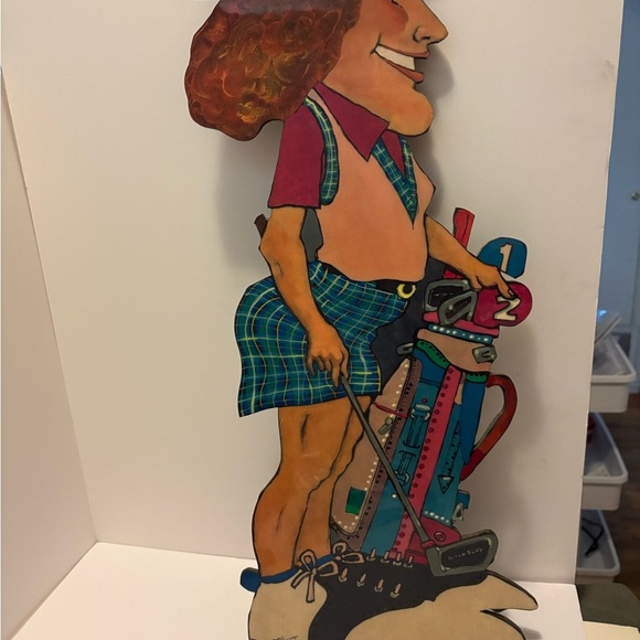 Colorful Golfer Cartoon Wood Cut-Out Wall Art (signed) - Picture 3 of 8